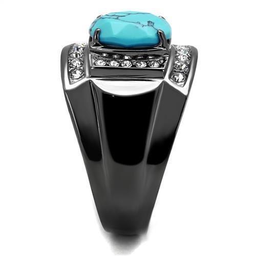 Mens Ring Turquoise with Black Stainless Steel Ring with Synthetic Turquoise in Sea Blue - Jewelry Store by Erik Rayo