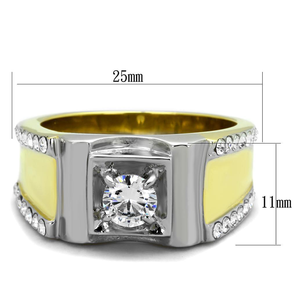 Mens Ring Two Tone Gold Silver Stainless Steel Ring with AAA Grade CZ in Clear - Jewelry Store by Erik Rayo
