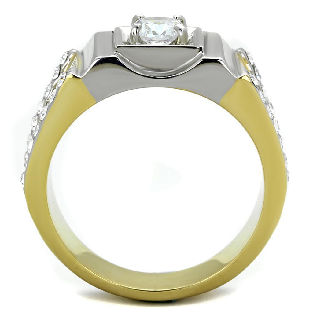 Mens Ring Two Tone Gold Silver Stainless Steel Ring with AAA Grade CZ in Clear - Jewelry Store by Erik Rayo