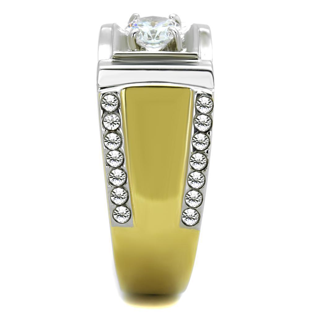 Mens Ring Two Tone Gold Silver Stainless Steel Ring with AAA Grade CZ in Clear - Jewelry Store by Erik Rayo