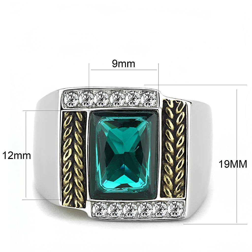 Mens Ring Yellow Blue Stainless Steel Ring with Synthetic Sapphire in Blue Zircon - Jewelry Store by Erik Rayo