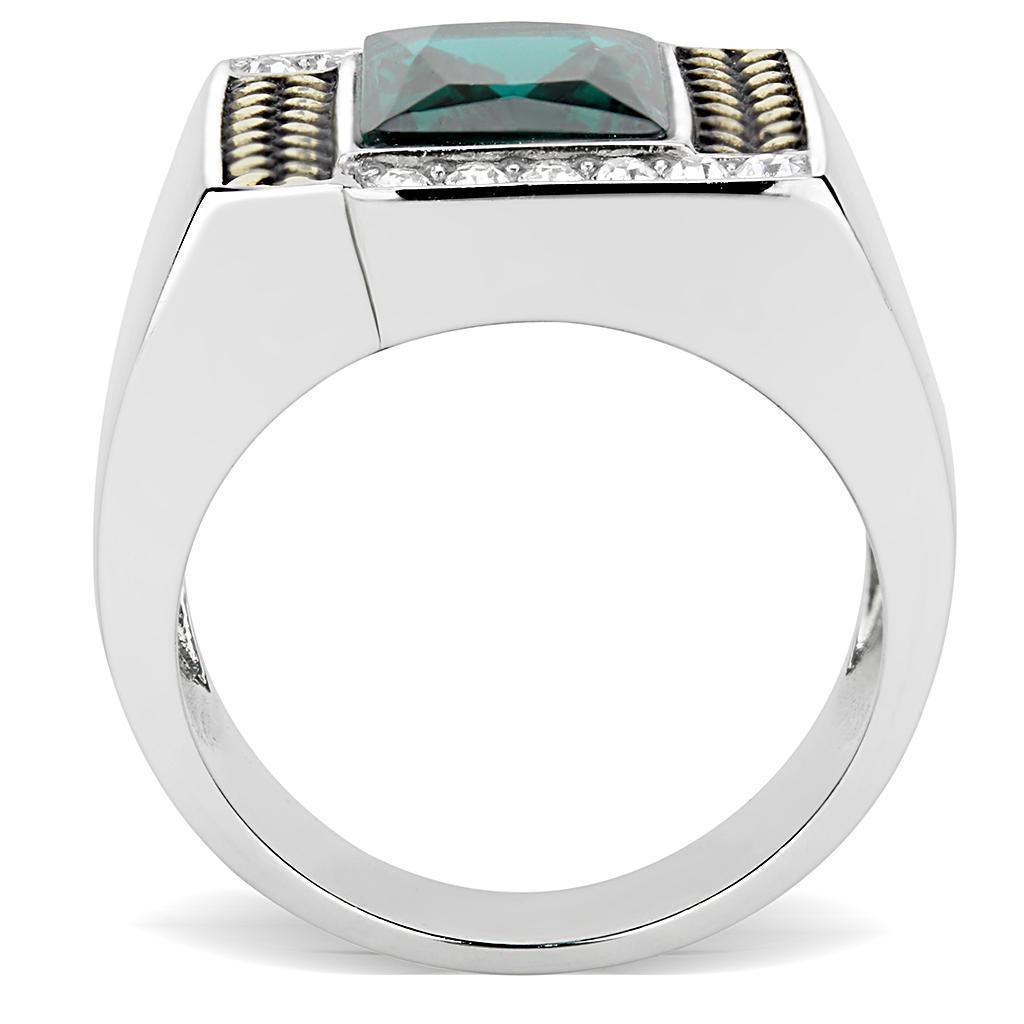 Mens Ring Yellow Blue Stainless Steel Ring with Synthetic Sapphire in Blue Zircon - Jewelry Store by Erik Rayo