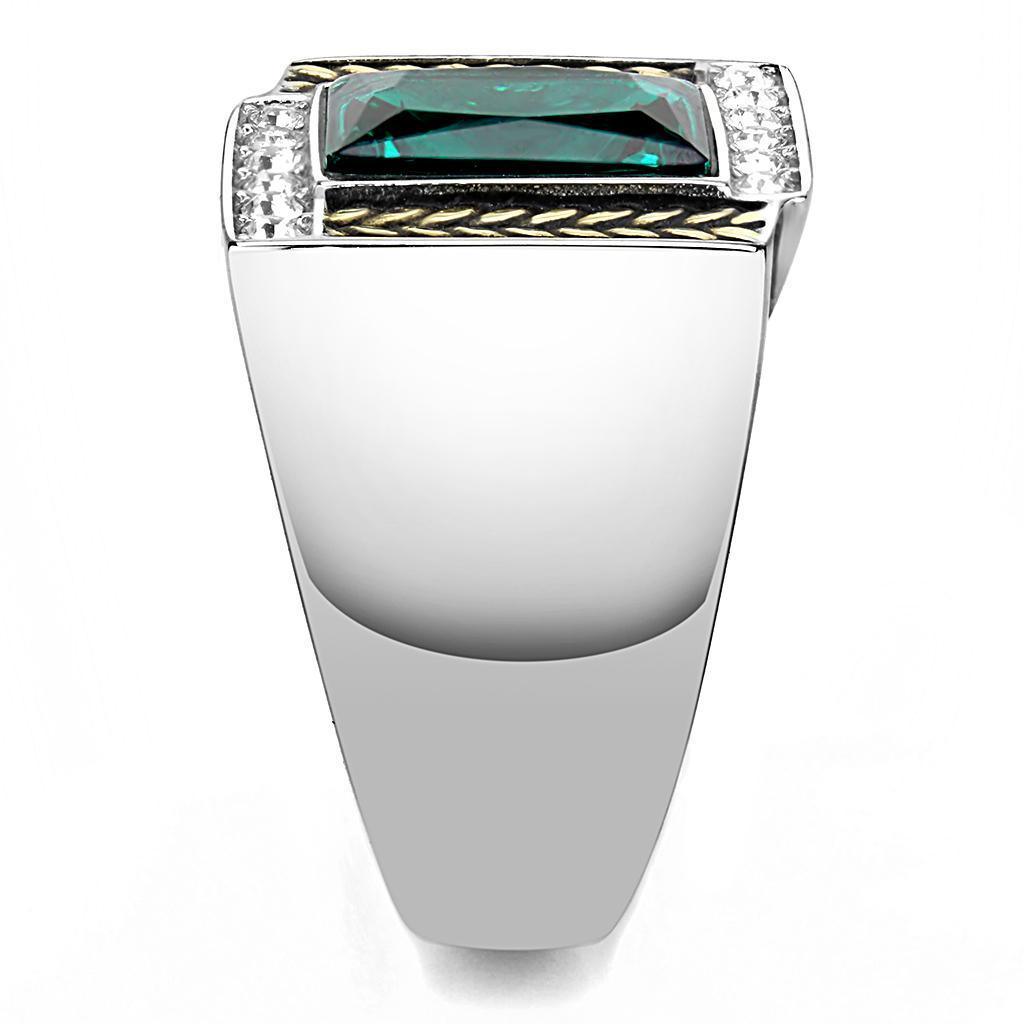 Mens Ring Yellow Blue Stainless Steel Ring with Synthetic Sapphire in Blue Zircon - Jewelry Store by Erik Rayo