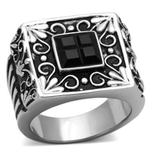 Load image into Gallery viewer, Mens Rings Squared Black Onyx Fancy Stainless Steel Ring with Top Grade Crystal in Clear - Jewelry Store by Erik Rayo
