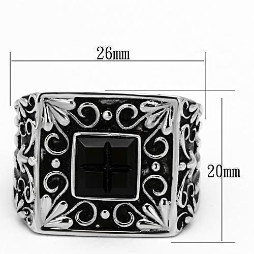 Mens Rings Squared Black Onyx Fancy Stainless Steel Ring with Top Grade Crystal in Clear - Jewelry Store by Erik Rayo