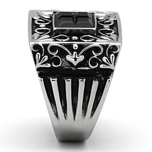 Mens Rings Squared Black Onyx Fancy Stainless Steel Ring with Top Grade Crystal in Clear - Jewelry Store by Erik Rayo