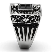 Load image into Gallery viewer, Mens Rings Squared Black Onyx Fancy Stainless Steel Ring with Top Grade Crystal in Clear - Jewelry Store by Erik Rayo
