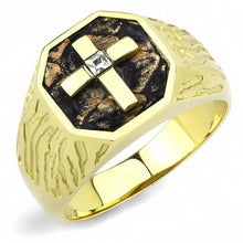 Load image into Gallery viewer, Mens Rings Squared Cross Brown Black Stainless Steel Ring with Top Grade Crystal in Clear - Jewelry Store by Erik Rayo
