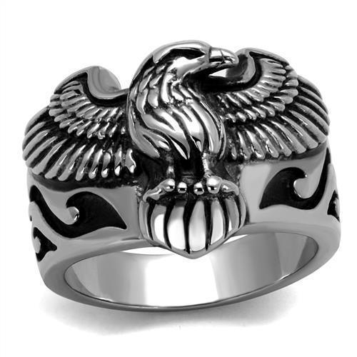 Mens Silver Eagle Ring Anillo Para Hombre 316L Stainless Steel Ring with Epoxy in Jet - Jewelry Store by Erik Rayo