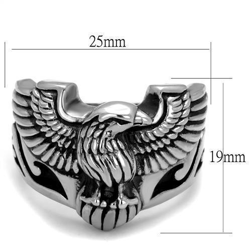 Mens Silver Eagle Ring Anillo Para Hombre 316L Stainless Steel Ring with Epoxy in Jet - Jewelry Store by Erik Rayo