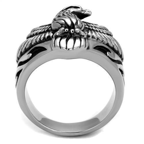 Mens Silver Eagle Ring Anillo Para Hombre 316L Stainless Steel Ring with Epoxy in Jet - Jewelry Store by Erik Rayo