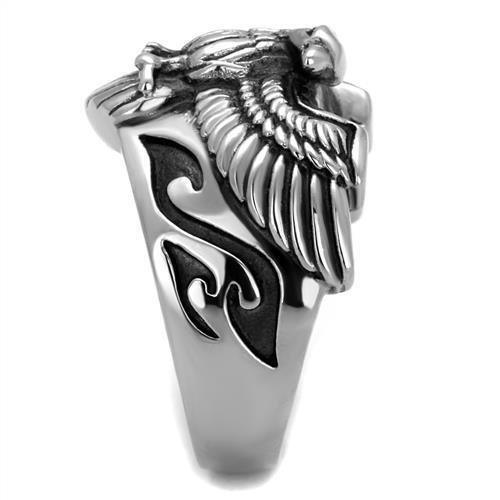 Mens Silver Eagle Ring Anillo Para Hombre 316L Stainless Steel Ring with Epoxy in Jet - Jewelry Store by Erik Rayo