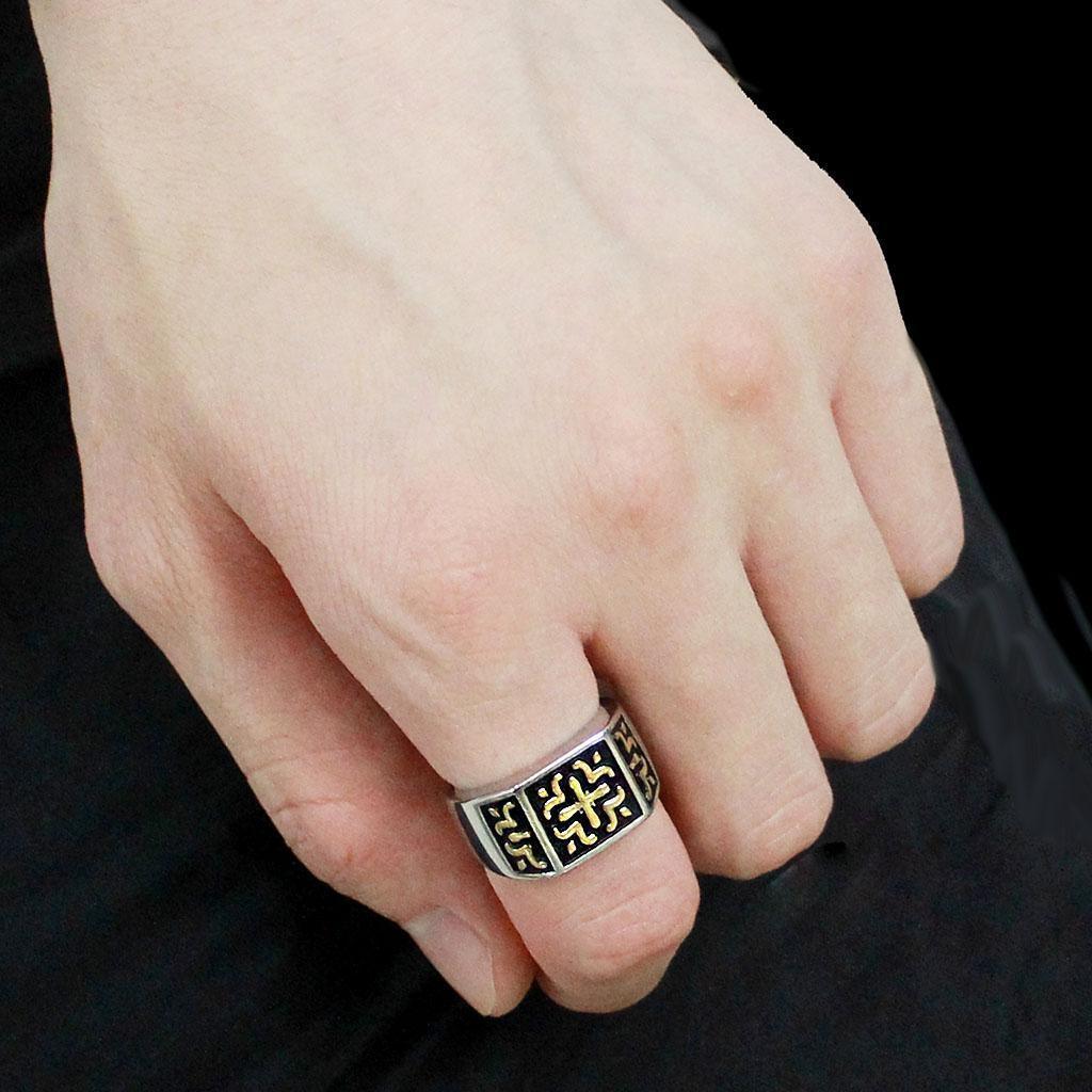 Mens Silver Gold Cross Rings Stainless Steel Two Tone Anillo Cruz Compromiso Regalo Para Hombre Acero Inoxidable - Jewelry Store by Erik Rayo