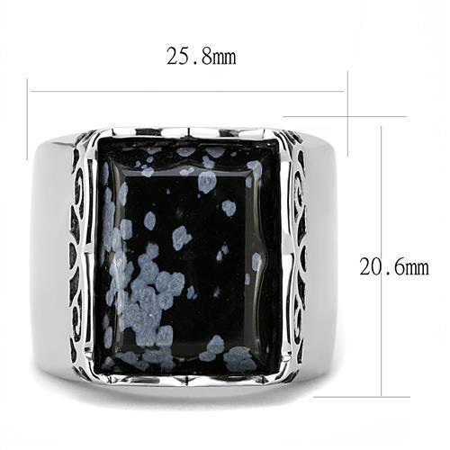 Mens Silver Rings Semi-Precious Snowflake Obsidian Stainless Steel Anillo Compromiso Regalo Para Hombre Acero Inoxidable - Jewelry Store by Erik Rayo