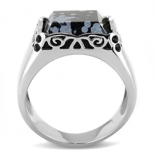 Mens Silver Rings Semi-Precious Snowflake Obsidian Stainless Steel Anillo Compromiso Regalo Para Hombre Acero Inoxidable - Jewelry Store by Erik Rayo