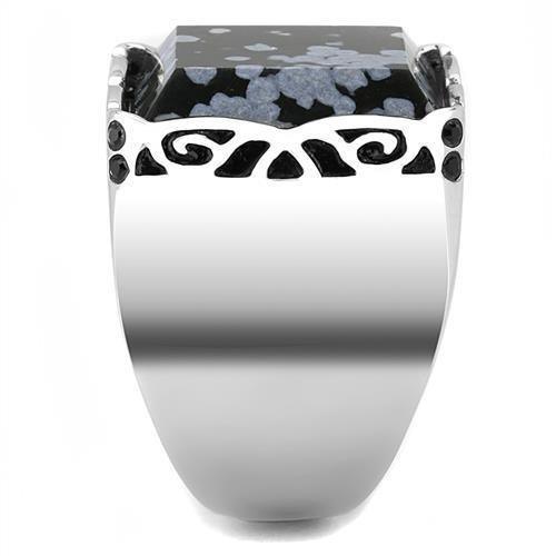 Mens Silver Rings Semi-Precious Snowflake Obsidian Stainless Steel Anillo Compromiso Regalo Para Hombre Acero Inoxidable - Jewelry Store by Erik Rayo