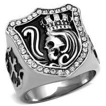 Load image into Gallery viewer, Mens Skull Rings Squared Black Fancy Stainless Steel Ring with Top Grade Crystal in Clear - Jewelry Store by Erik Rayo
