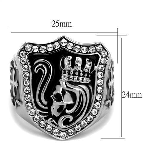 Mens Skull Rings Squared Black Fancy Stainless Steel Ring with Top Grade Crystal in Clear - Jewelry Store by Erik Rayo