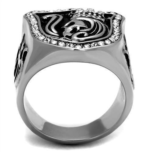 Mens Skull Rings Squared Black Fancy Stainless Steel Ring with Top Grade Crystal in Clear - Jewelry Store by Erik Rayo