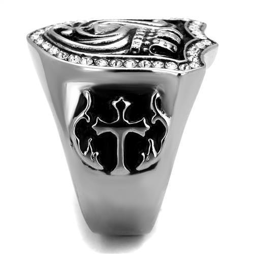 Mens Skull Rings Squared Black Fancy Stainless Steel Ring with Top Grade Crystal in Clear - Jewelry Store by Erik Rayo