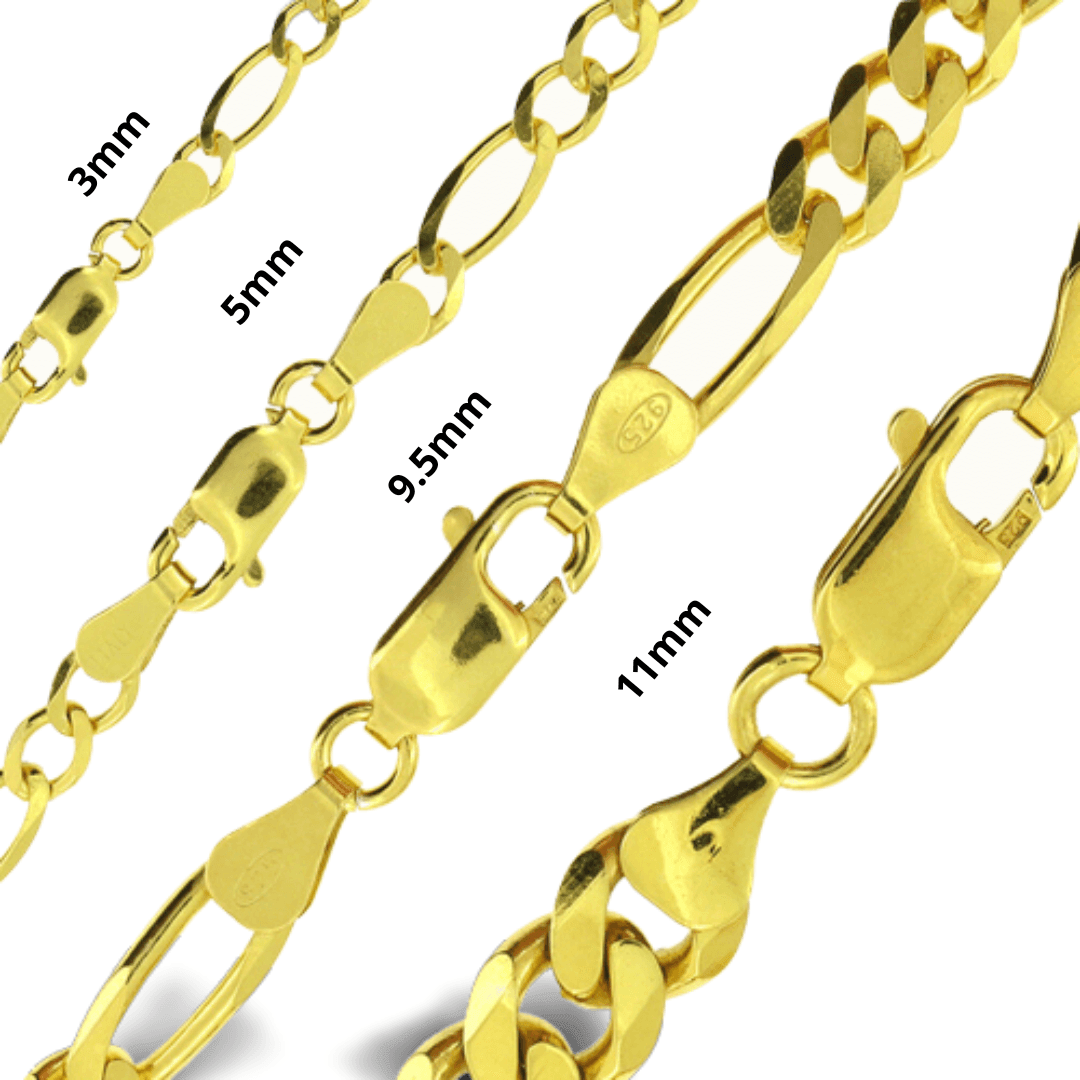 Necklace for Men Women 925 Sterling Silver Chain in Gold Plata Plata Italian Made Figaro - Jewelry Store by Erik Rayo