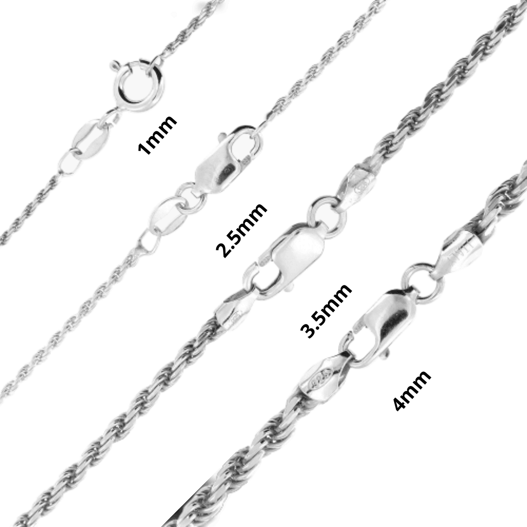 Necklace for Men Women Real Solid 925 Sterling Silver Chain Plata Diamond Cut Rope - Jewelry Store by Erik Rayo