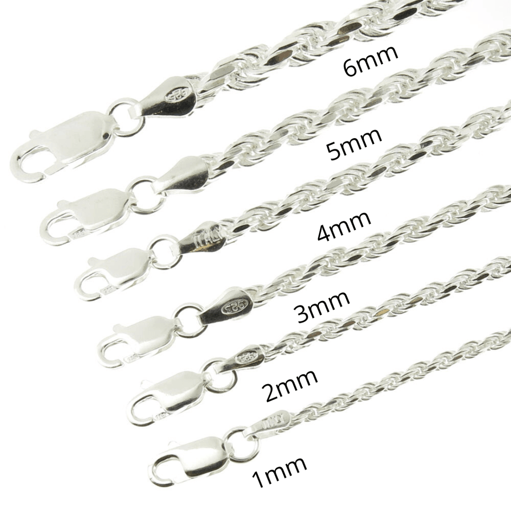 Necklace for Men Women Real Solid 925 Sterling Silver Chain Plata Diamond Cut Rope - Jewelry Store by Erik Rayo