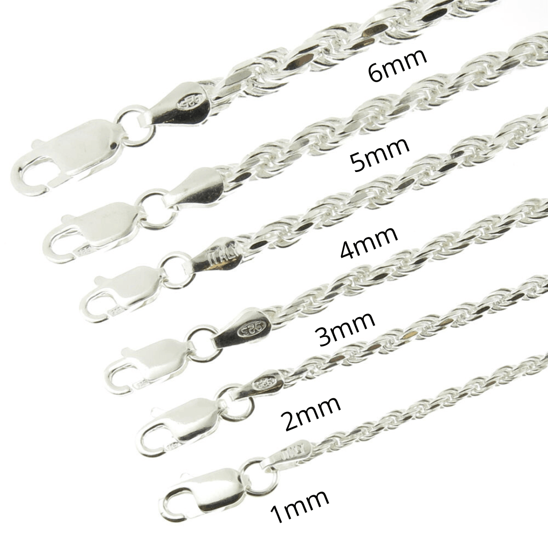Necklace for Men Women Real Solid 925 Sterling Silver Chain Plata Diamond Cut Rope - Jewelry Store by Erik Rayo