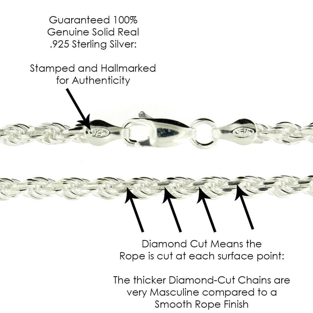Necklace for Men Women Real Solid 925 Sterling Silver Chain Plata Diamond Cut Rope - Jewelry Store by Erik Rayo