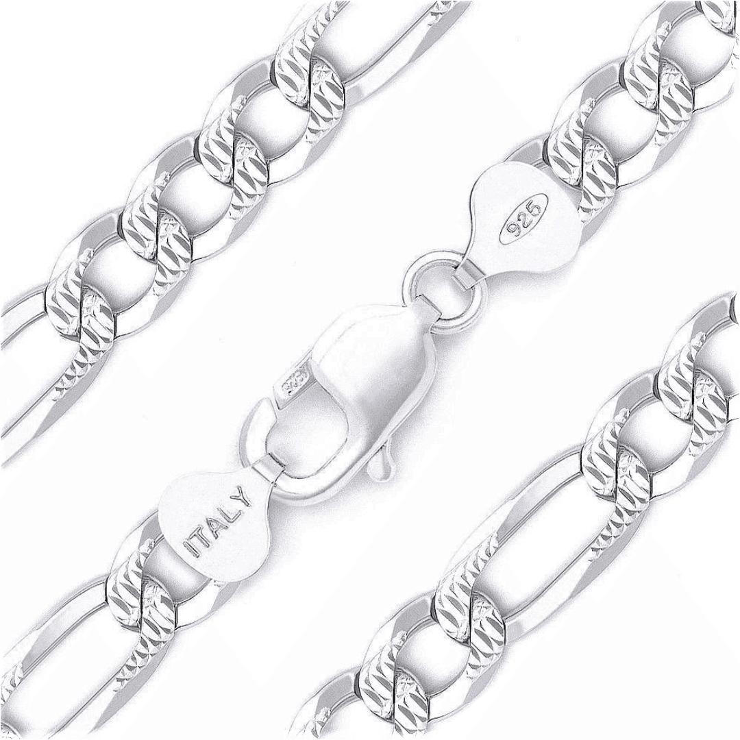Necklace for Men Women Real Solid 925 Sterling Silver Italian Figaro Diamond Cut Chain Plata - Jewelry Store by Erik Rayo