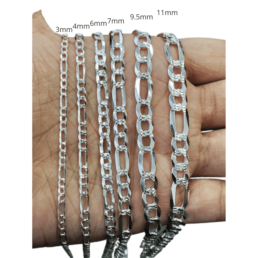 Necklace for Men Women Real Solid 925 Sterling Silver Italian Figaro Diamond Cut Chain Plata - Jewelry Store by Erik Rayo