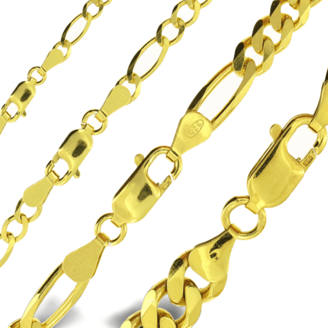 Necklaces for Men Women 925 Sterling Silver Chain in Gold Plata Plata Italian Made Figaro - Jewelry Store by Erik Rayo