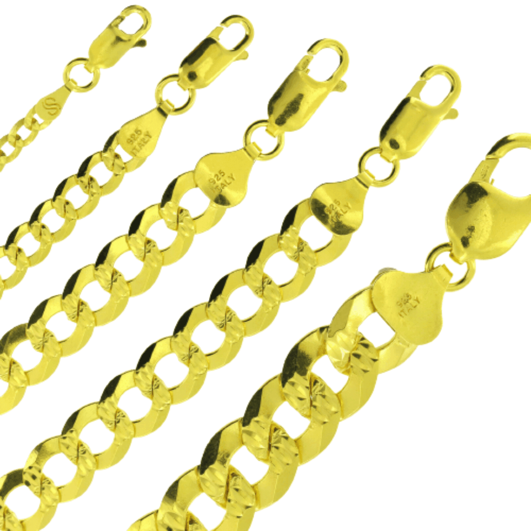 Necklaces for Men Women Cuban Curb Diamond Cut 925 Sterling Silver Chain in Gold Plata - Jewelry Store by Erik Rayo