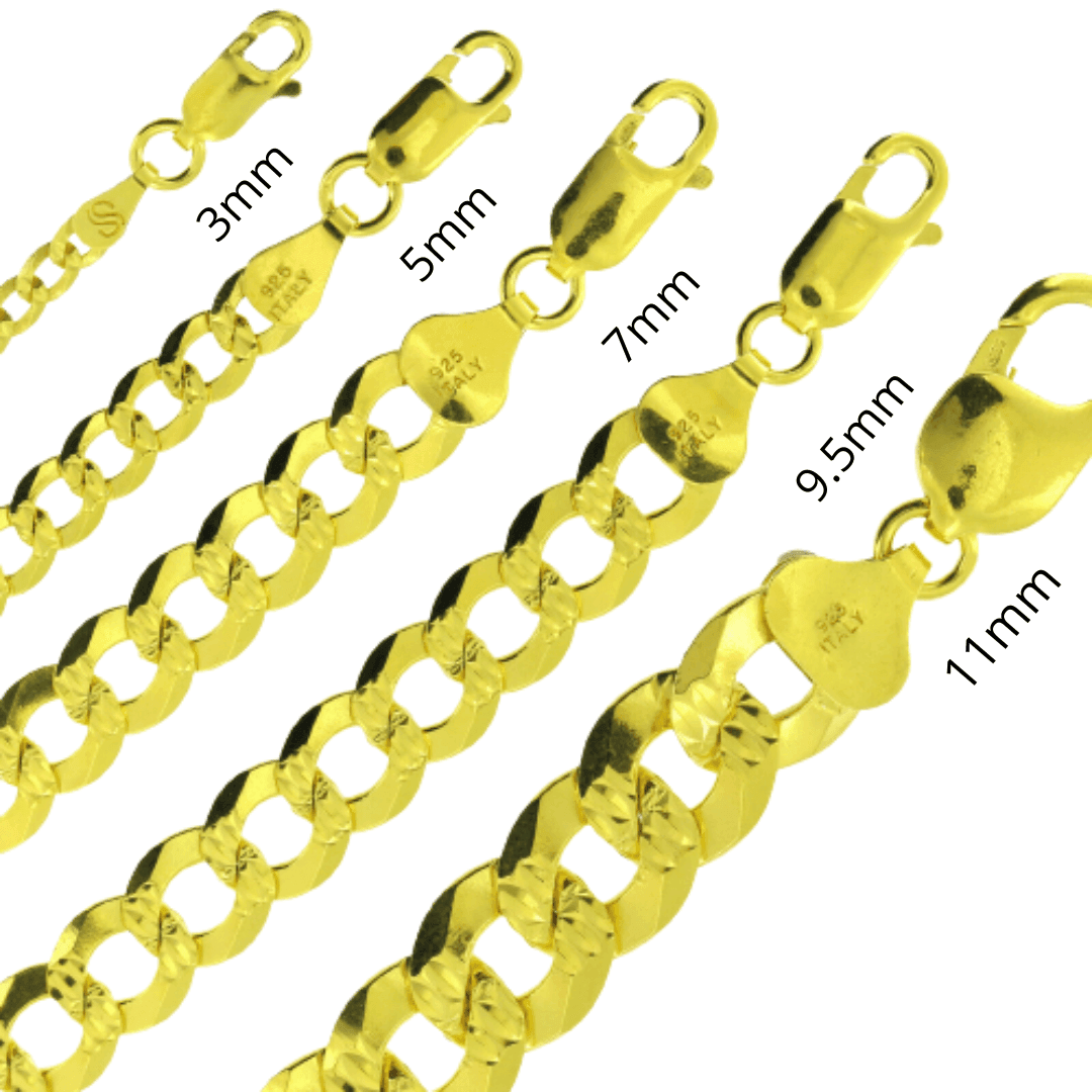 Necklaces for Men Women Cuban Curb Diamond Cut 925 Sterling Silver Chain in Gold Plata - Jewelry Store by Erik Rayo