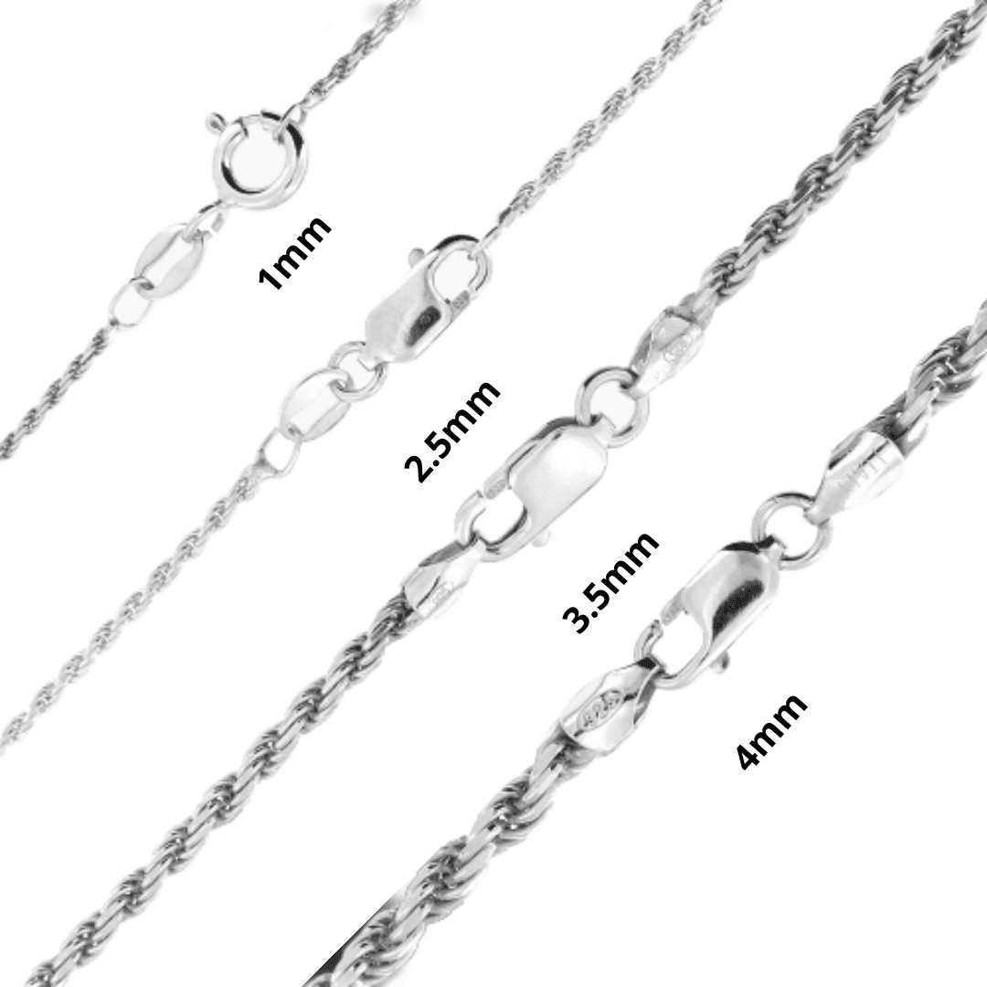 Necklaces for Men Women Real Solid 925 Sterling Silver Chain Plata Diamond Cut Rope - Jewelry Store by Erik Rayo