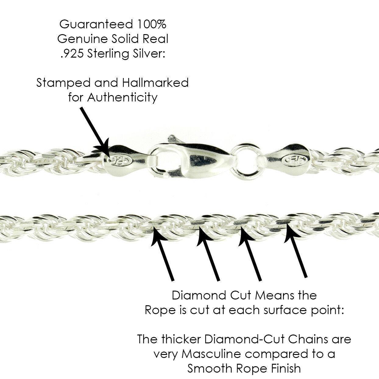 Necklaces for Men Women Real Solid 925 Sterling Silver Chain Plata Diamond Cut Rope - Jewelry Store by Erik Rayo