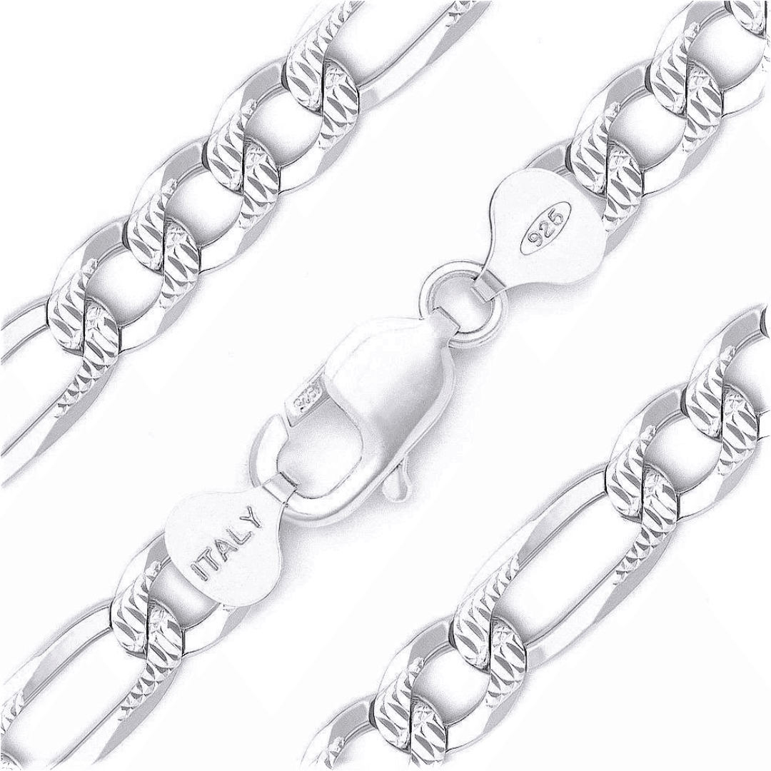 Necklaces for Men Women Real Solid 925 Sterling Silver Italian Figaro Diamond Cut Chain Plata - Jewelry Store by Erik Rayo
