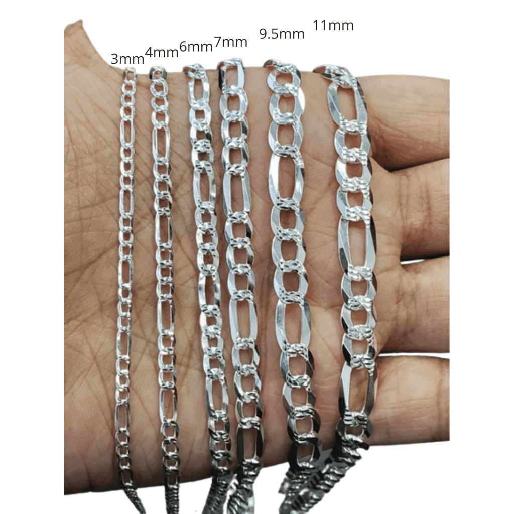 Necklaces for Men Women Real Solid 925 Sterling Silver Italian Figaro Diamond Cut Chain Plata - Jewelry Store by Erik Rayo