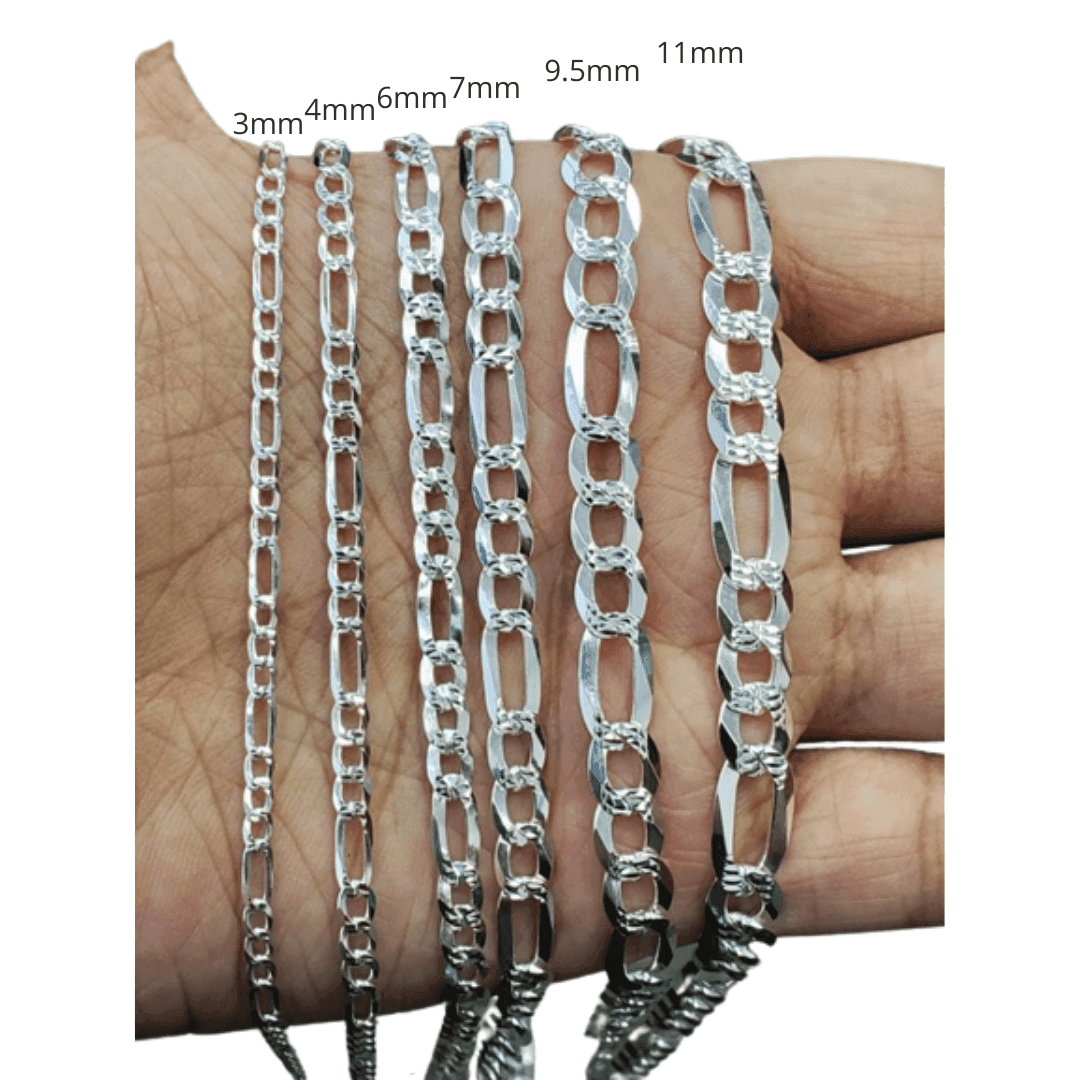 Necklaces for Men Women Real Solid 925 Sterling Silver Italian Figaro Diamond Cut Chain Plata - Jewelry Store by Erik Rayo