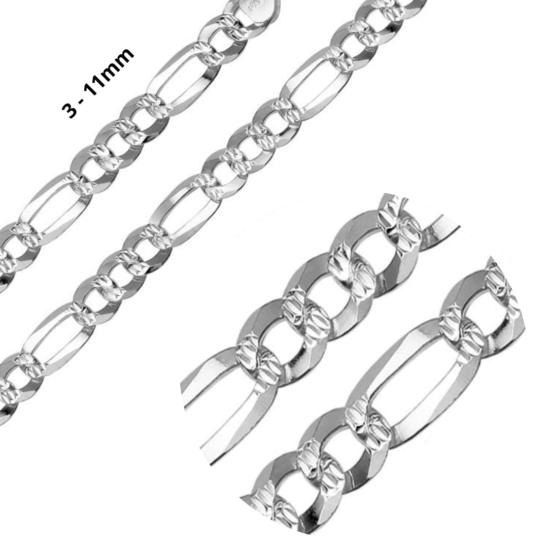 Necklaces for Men Women Real Solid 925 Sterling Silver Italian Figaro Diamond Cut Chain Plata - Jewelry Store by Erik Rayo