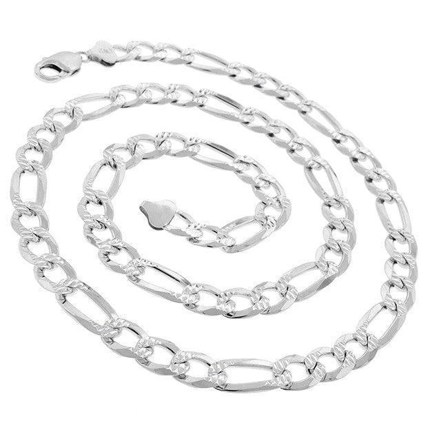Necklaces for Men Women Real Solid 925 Sterling Silver Italian Figaro Diamond Cut Chain Plata - Jewelry Store by Erik Rayo