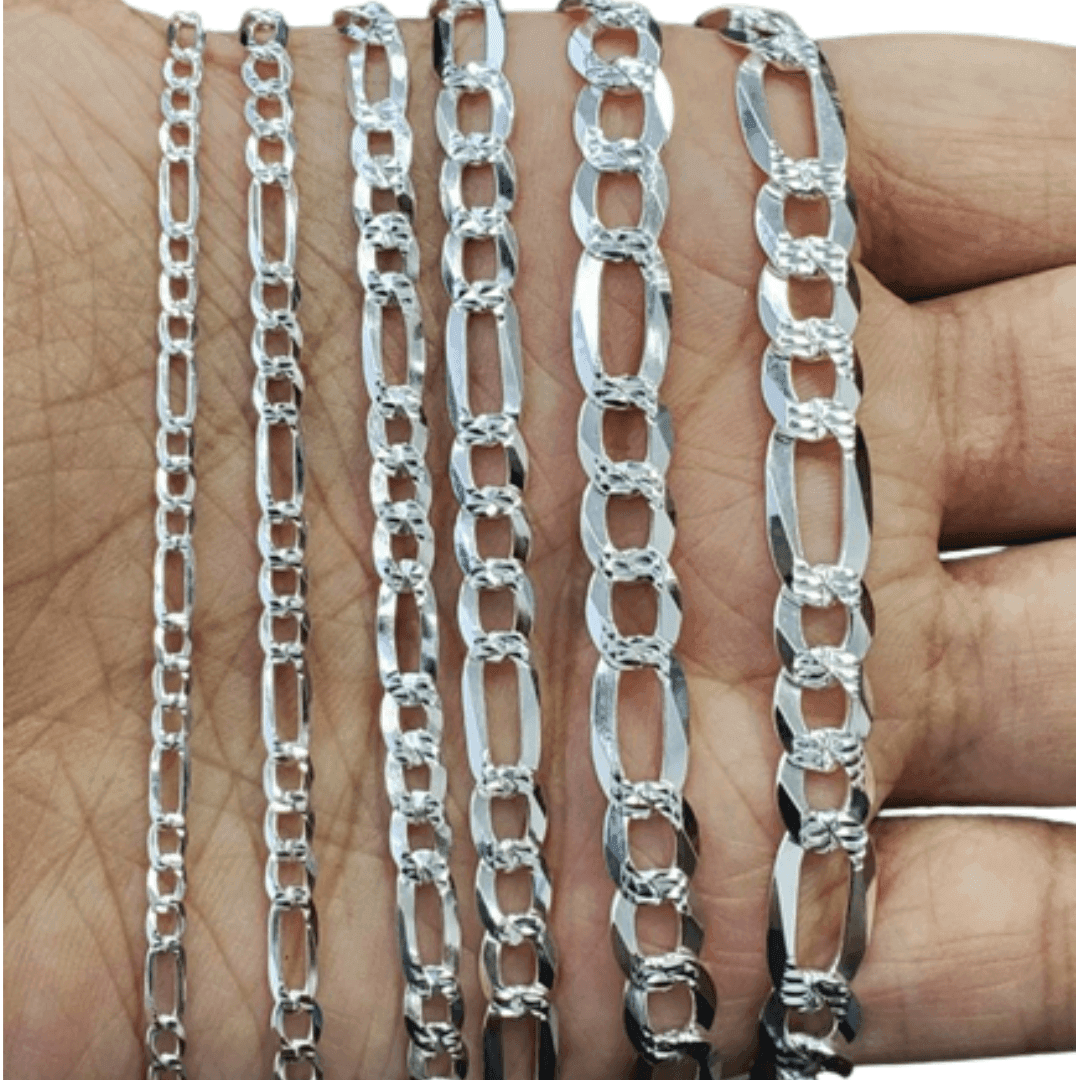 Necklaces for Men Women Real Solid 925 Sterling Silver Italian Figaro Diamond Cut Chain Plata - Jewelry Store by Erik Rayo