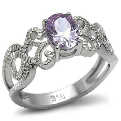 Oval Cut Purple Lavender Stainless Steel Solitaire Amethyst AAA CZ Ring - Jewelry Store by Erik Rayo