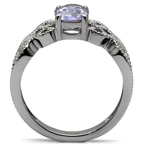 Oval Cut Purple Lavender Stainless Steel Solitaire Amethyst AAA CZ Ring - Jewelry Store by Erik Rayo