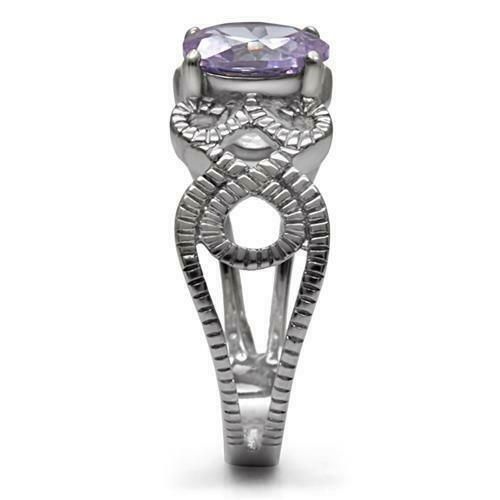 Oval Cut Purple Lavender Stainless Steel Solitaire Amethyst AAA CZ Ring - Jewelry Store by Erik Rayo