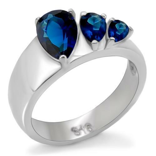 Pear Blue Sapphire CZ Stainless Steel Ring Anillo Para Mujer - Jewelry Store by Erik Rayo