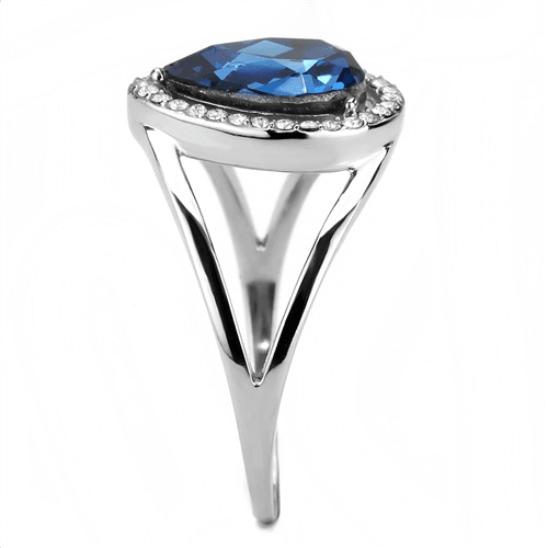 Pear Cut Blue Sapphire Cz Stainless Steel Engagement Cocktail Halo Ring Anillo Para Mujer - Jewelry Store by Erik Rayo