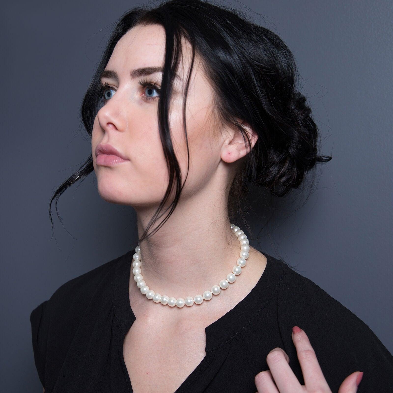 Pearl Necklace For Women Cream White 10mm Simulated Faux Pearl Hand Knotted 16 Inch - Jewelry Store by Erik Rayo