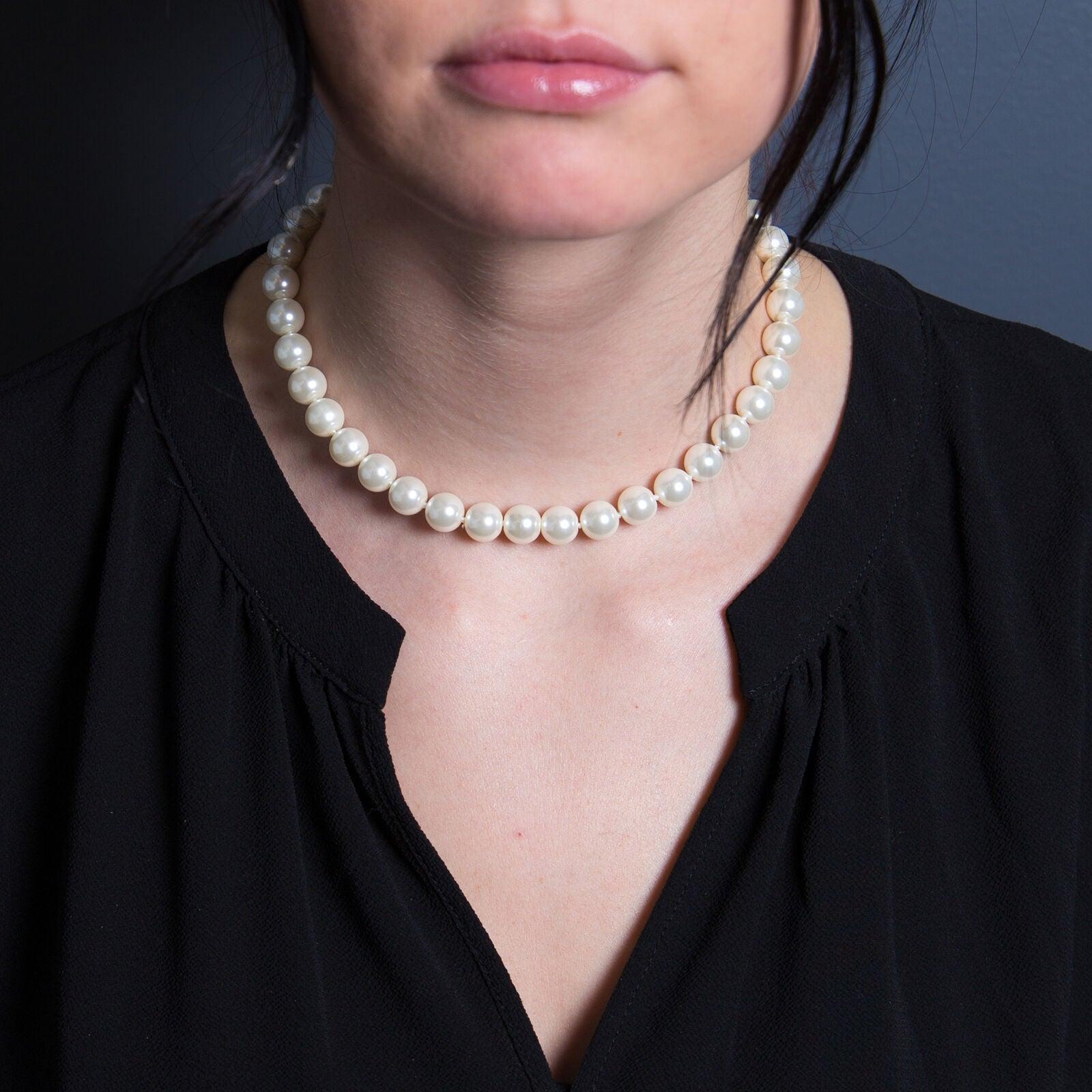 Pearl Necklace For Women Cream White 10mm Simulated Faux Pearl Hand Knotted 16 Inch - Jewelry Store by Erik Rayo