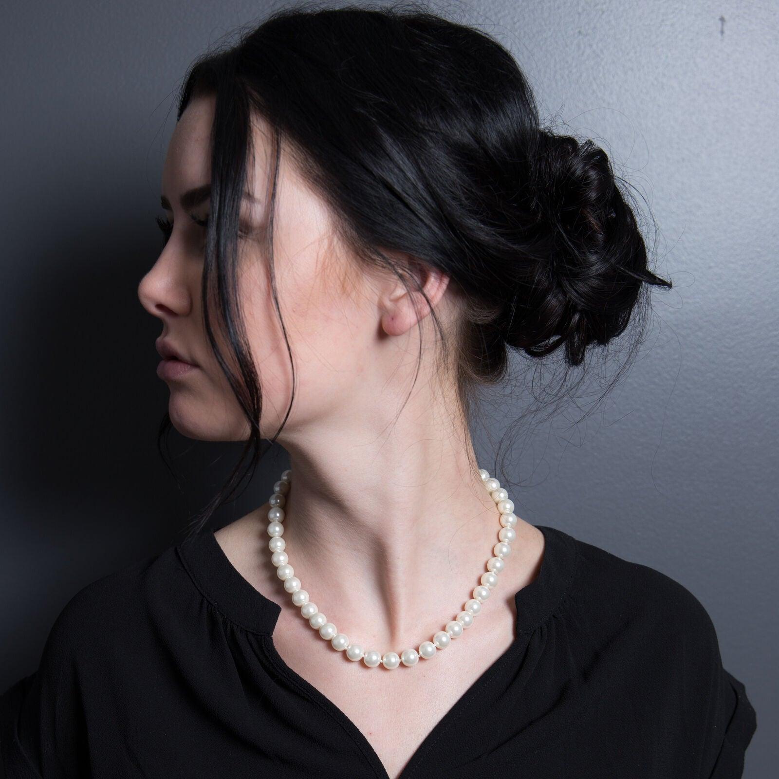 Pearl Necklace For Women Cream White 10mm Simulated Faux Pearl Hand Knotted 18 Inch - Jewelry Store by Erik Rayo